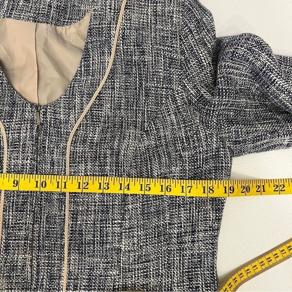 Pendleton Tweed Blazer Women's Size 10 Blue and Tan Zip Up Collarless - Picture 8 of 10